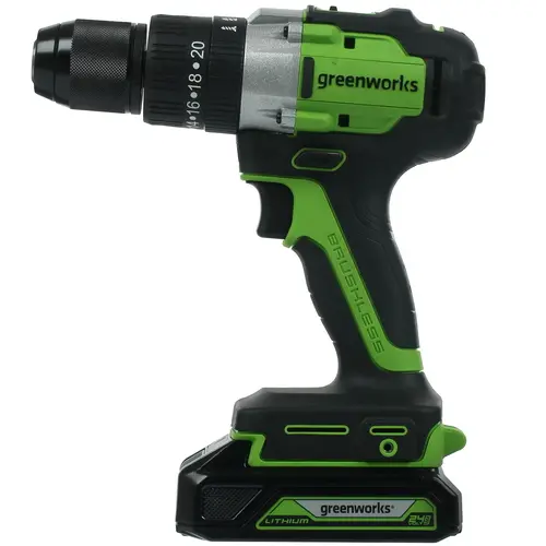 

Дрель-шуруповерт Greenworks GD24DD60K2, аккумуляторный, 60 нм, 1700 об/мин, 24V, 2 А·ч, Li-Ion, быстрозажимной патрон, кейс, 1.7 кг (3704107UA), GD24DD60K2