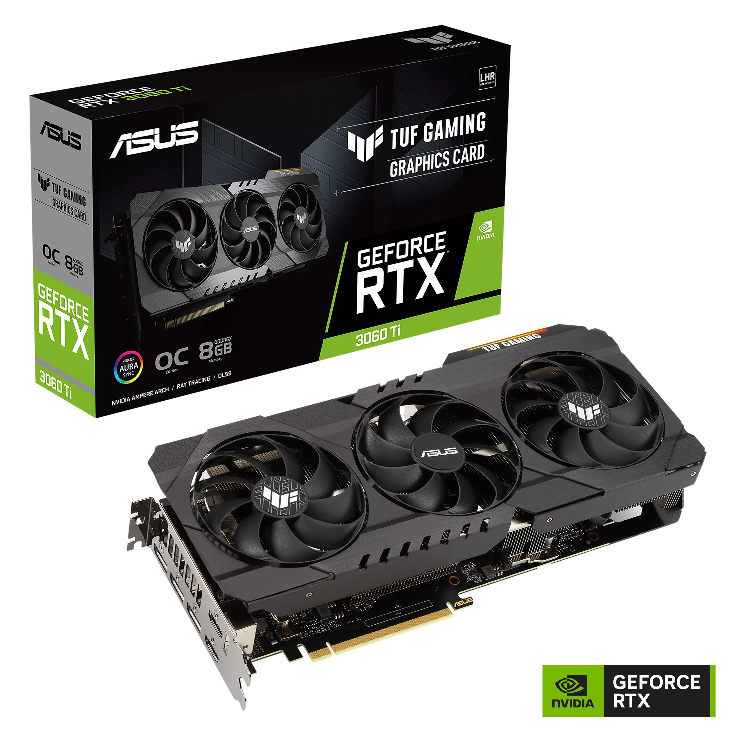 

Видеокарта ASUS NVIDIA GeForce RTX 3060Ti TUF-RTX3060TI-O8GD6X-GAMING, 8Gb DDR6, 256 бит, PCI-E, HDMI, 3DP, Retail (90YV0IL0-M0NA00), TUF-RTX3060TI-O8GD6X-GAMING