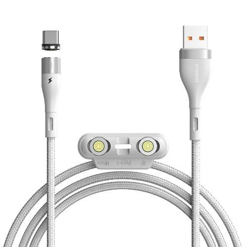

Кабель USB 2.0(Am)-Lightning 8-pin(m)+Micro USB 2.0(Am)+USB 2.0 Type-C(m), 3A, 1м, белый Baseus Zinc Magnetic (6953156229624), 0