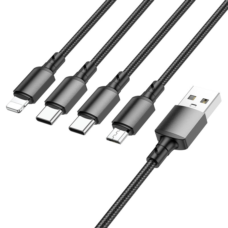 

Кабель USB 2.0(Am)-2xUSB Type-C(m)+Lightning 8-pin(m)+Micro USB 2.0(Bm), 2A, 1м, черный Borofone BX72 (6974443384703), 0