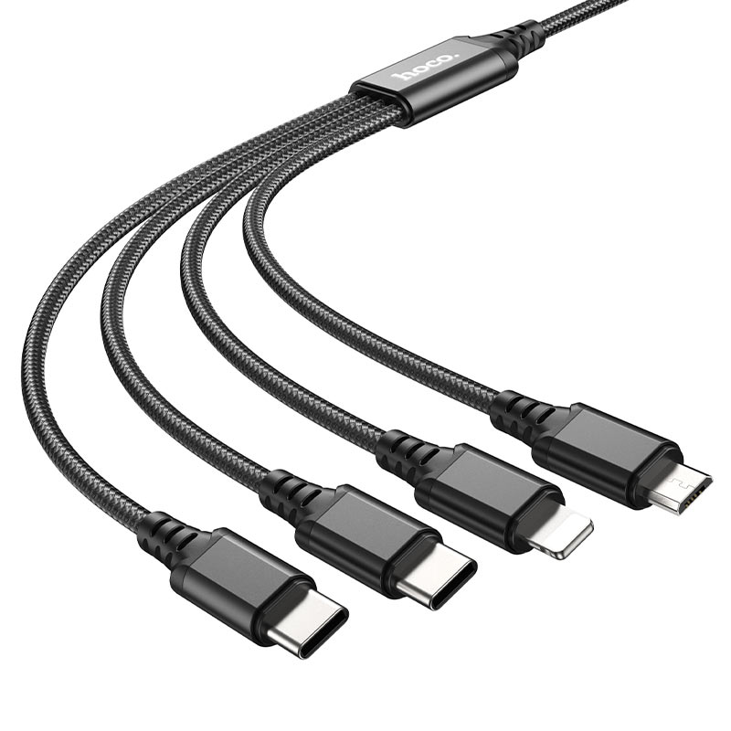 

Кабель USB-2xUSB Type-C+Lightning 8-pin+Micro USB, 2A, 1м, черный HOCO X76 Super (6931474767424)