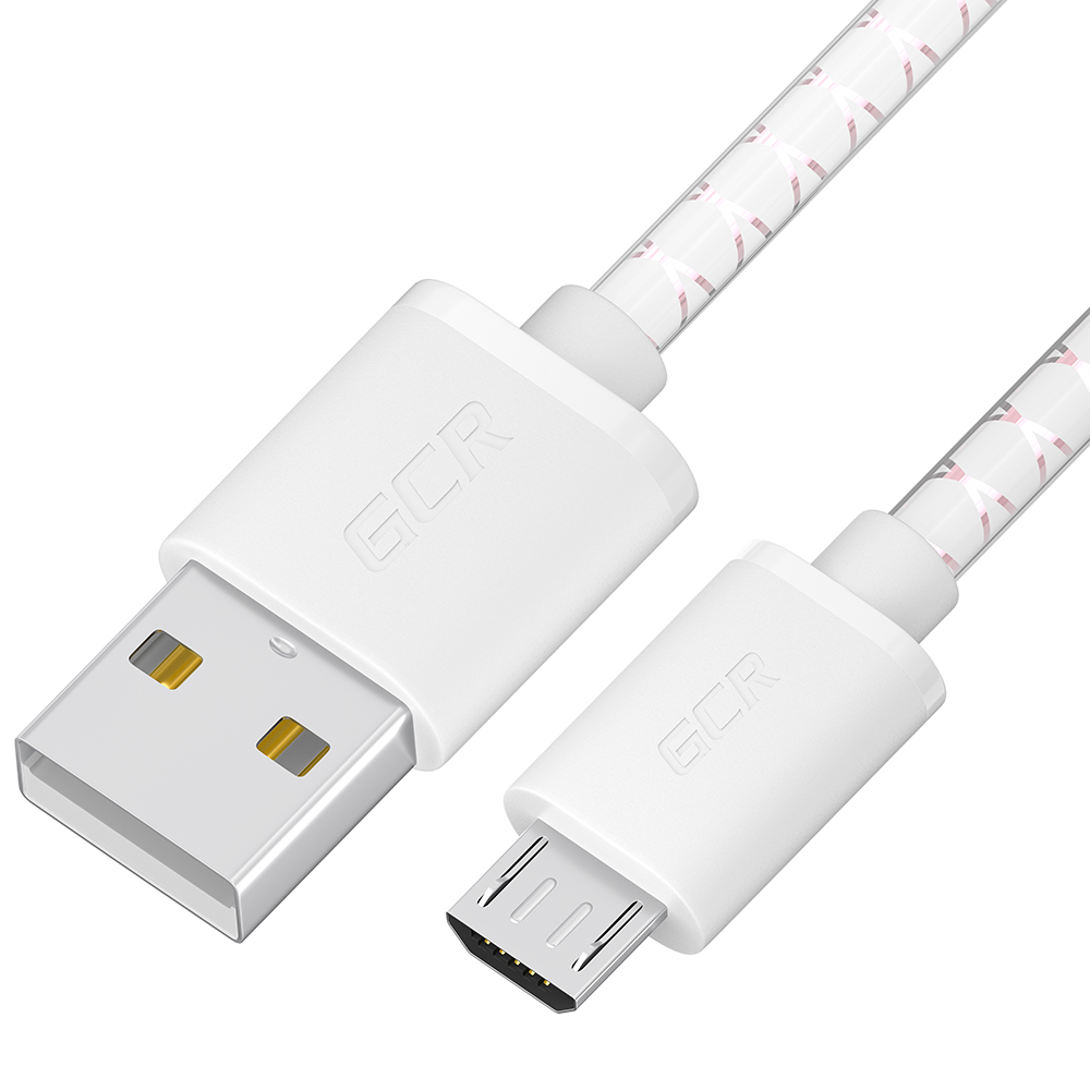 Кабель USB 2.0(Am)-Micro USB 2.0(Bm), 3A быстрая зарядка, 15см, белый/розовый Greenconnect GCR-54449 (GCR-54449), цвет белый/розовый - фото 1