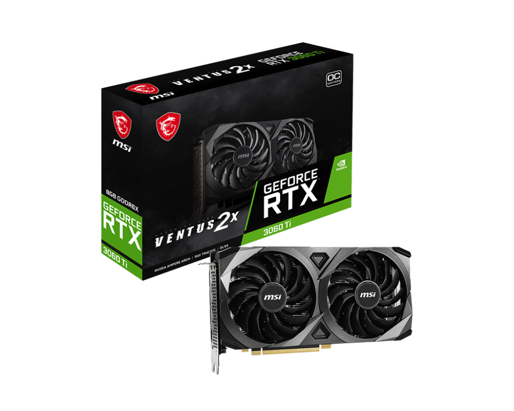 

Видеокарта MSI NVIDIA GeForce RTX 3060Ti VENTUS 2X OC, 8Gb DDR6X, 256 бит, PCI-E, HDMI, 3DP, Retail (RTX 3060 Ti VENTUS 2X 8GD6X OC), VENTUS 2X OC