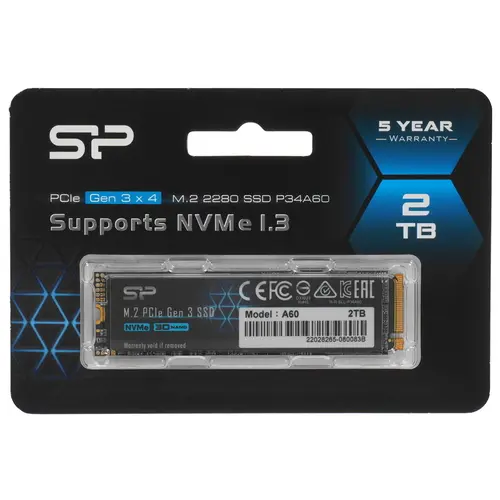 Твердотельный накопитель (SSD) Silicon Power 2Tb P34A60, 2280, PCI-E, NVMe (SP002TBP34A60M28) Retail - фото 1