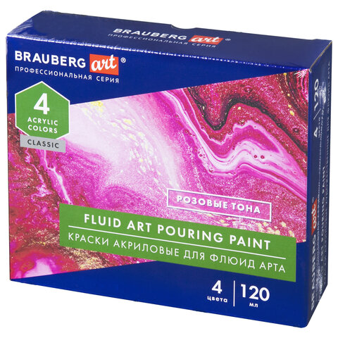 

Краски акриловые 4шт./4 цветов, розовые тона, 120мл, флакон, BRAUBERG Classic Fluid Art 192238 (4606224355511), 192238