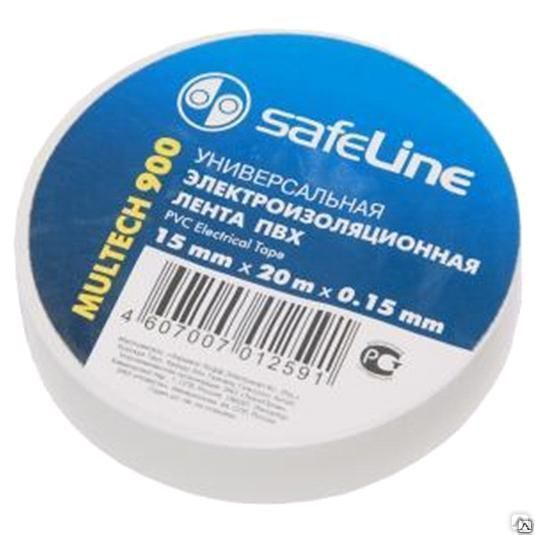 Изолента Safeline 00000000140, 150 мкм/1.5 см/20 м, белая