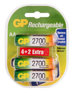 

Аккумулятор GP Rechargeable 2700AAHC4, AA, 1.2V 2.7 А·ч, 6 шт. (GP270AAHC4/2-2CR6), 2700AAHC4