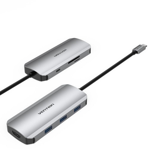 Многофункциональный адаптер Vention 7-in-1 USB-C Docking Station, серый/черный
