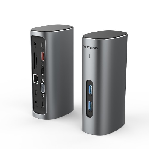 Док-станция Vention 12-in-1 Vertical Docking Station, USB 3.1, 2xUSB 3.0, 2xUSB 3.1 Type-С, USB Type-C PD, HDMI, VGA, RJ-45, CR, Jack 3.5mm, DC, серый (TPJH0-EU)