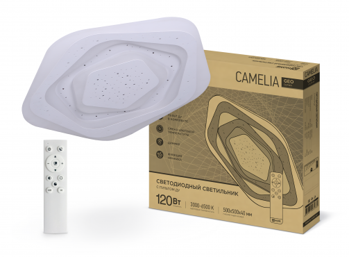 

Светильник потолочный светодиодный GEO CAMELIA , 120Вт, 3000-6500K, 8400лм, встраиваемый, 500мм x 500мм x 40мм, IP20, IN HOME (4690612035796), GEO CAMELIA