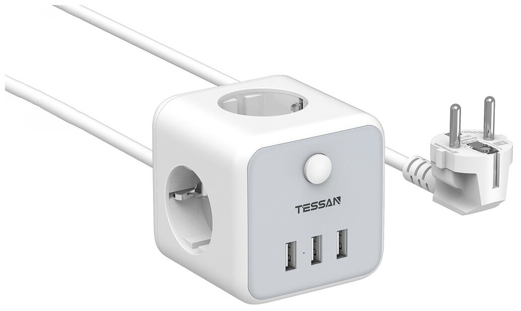 

Сетевой фильтр Tessan TS-301, 3-розетки, 3xUSB, 1.5 м, серый (6972542230723), TS-301