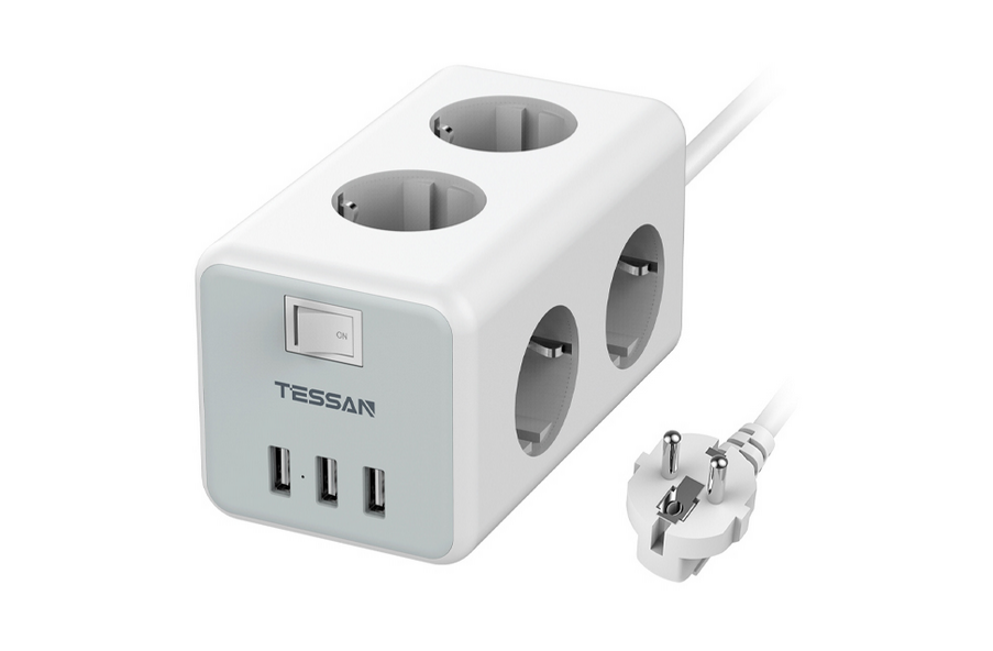 

Сетевой фильтр Tessan TS-306, 6-розеток, 3xUSB, 2 м, серый (6972542230792), TS-306