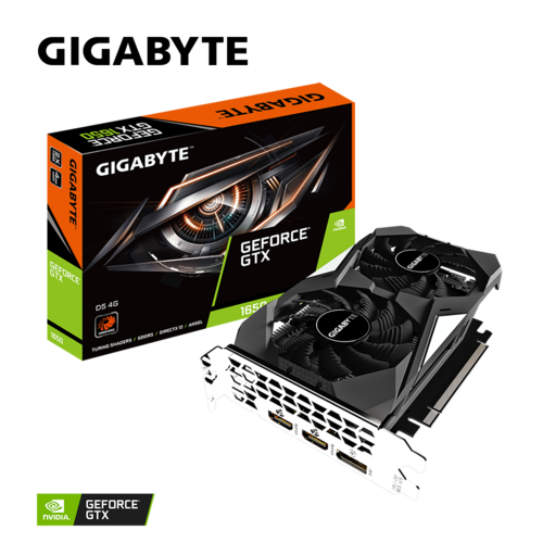 Видеокарта GIGABYTE NVIDIA GeForce GTX 1650 D5 4G, 4Gb DDR6, 128bit, PCI-E, DVI, 2HDMI, DP, Retail (GV-N1650D5-4GD) - фото 1