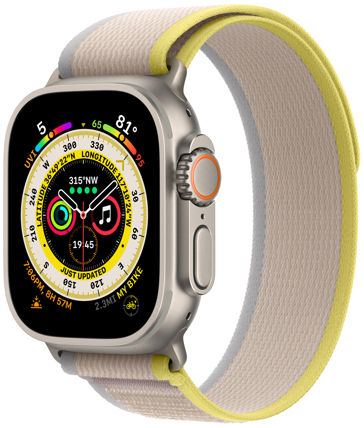 

Смарт-часы APPLE Watch Ultra 49 mm A2622 S/M OLED, титановый/желто-бежевый Trail Loop, Watch Ultra 49 mm A2622 S/M