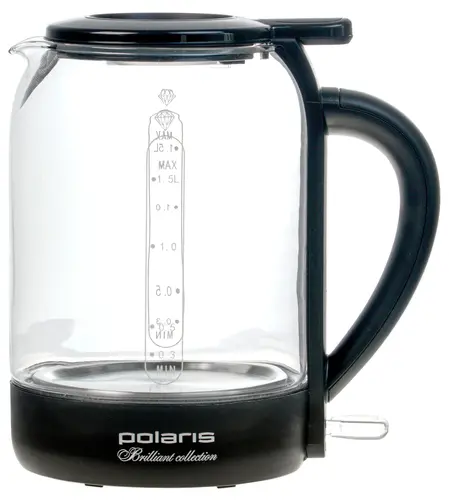 Чайник POLARIS PWK 1753CGL 1.5л. 1800Вт, термостекло/пластик, черный (PWK 1753CGL) - фото 1