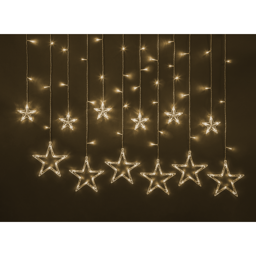 

Гирлянда NAVIGATOR NGF-D025-02 светодиодная бахрома звезды, ламп: 138шт., 2.5м x 1м, режимов: 8, от сети, теплый белый (28268), NGF-D025-02