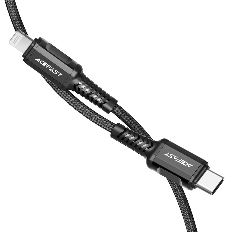 

Кабель USB Type-C-Lightning 8-pin, экранированный, быстрая зарядка, 3A 1.2м, черный ACEFAST C1-01 (AF-C1-01-BK), C1-01