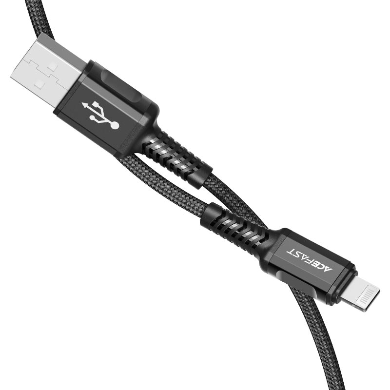 

Кабель USB-Lightning 8-pin, экранированный, быстрая зарядка, 2.4A 1.2м, черный ACEFAST C1-02 (AF-C1-02-BK), C1-02