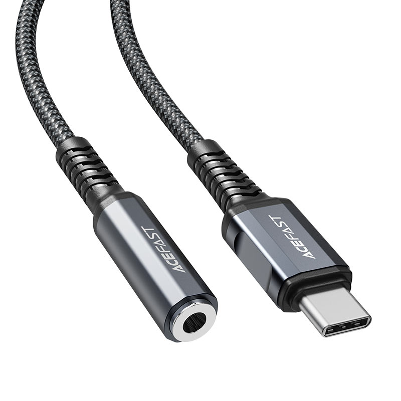 

Кабель-переходник (адаптер) USB Type-C(M)-Jack 3.5mm(F), экранированный, 18см, темно-серый металлик ACEFAST C1-07 (AF-C1-07-GY), C1-07