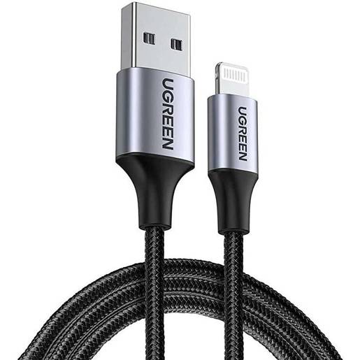 

Кабель USB-Lightning 8-pin, экранированный, 2.4A 1.5м, черный UGREEN US199 (60157), US199