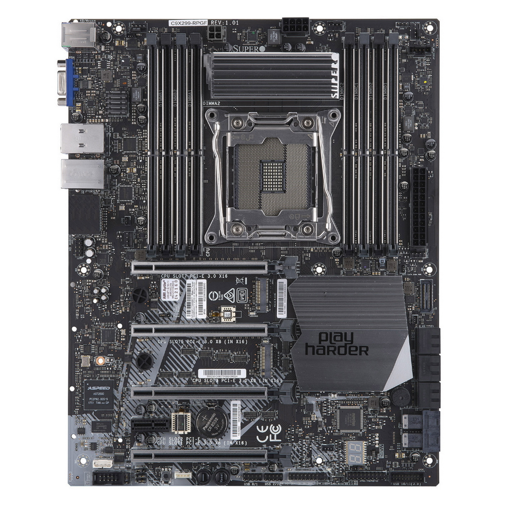 

Материнская плата Supermicro MBD-C9X299-RPGF-B, 1xSocket2066, Intel X299, 8xDDR4, 4PCI-Ex16, 2xM.2-PCI-E, 6SATA3 RAID 0/1/5/10, GLAN, 5GLAN, IPMI, 2xUSB 2.0, 2xUSB 3.1, VGA, ATX, Bulk (MBD-C9X299-RPGF-B), MBD-C9X299-RPGF-B