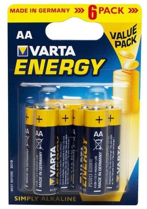 

Батарея Varta Longlife, AA (LR6), 1.5V, 6шт. (04106101436)