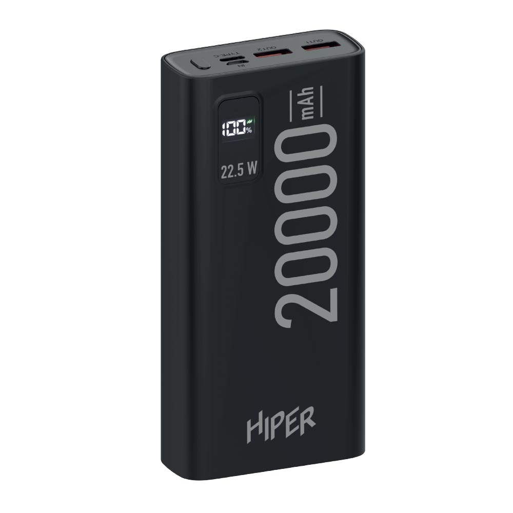 

Портативный аккумулятор (Powerbank) HIPER EP 20000, 20000mAh, 3xUSB, 5A, Type-C, QC, PD, черный (EP 20000 BLACK), EP 20000