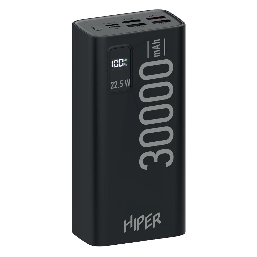 

Портативный аккумулятор (Powerbank) HIPER EP 30000, 30000mAh, 4xUSB, 5A, Type-C, QC, PD, черный (EP 30000 BLACK), EP 30000