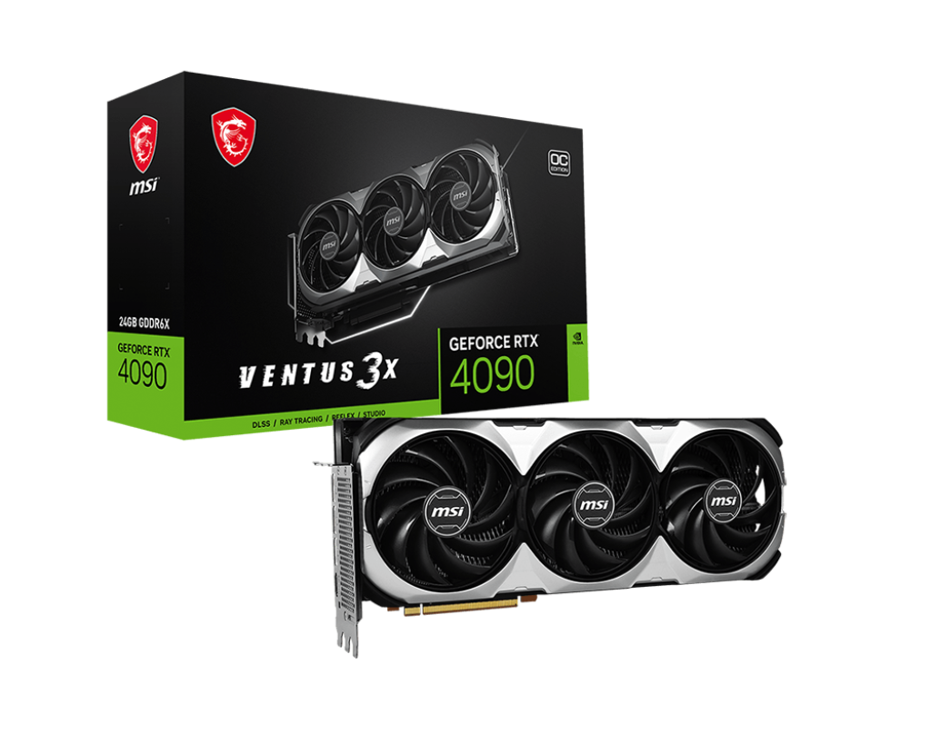 

Видеокарта MSI NVIDIA GeForce RTX 4090 VENTUS 3X OC, 24Gb DDR6X, 384 бит, PCI-E, HDMI, 3DP, Retail (GeForce RTX 4090 VENTUS 3X 24G OC), VENTUS 3X OC