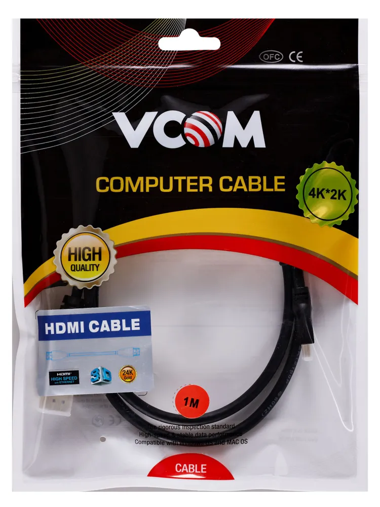 

Кабель-переходник (адаптер) HDMI(19M)-Micro HDMI(19M) v1.4 4K, экранированный, 1 м, черный VCOM (CG587-1M)