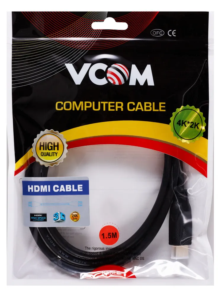 

Кабель-переходник (адаптер) HDMI(19M)-Mini HDMI(19M) v2.0 4K, экранированный, 1.5 м, черный VCOM (CG583-1.5M)