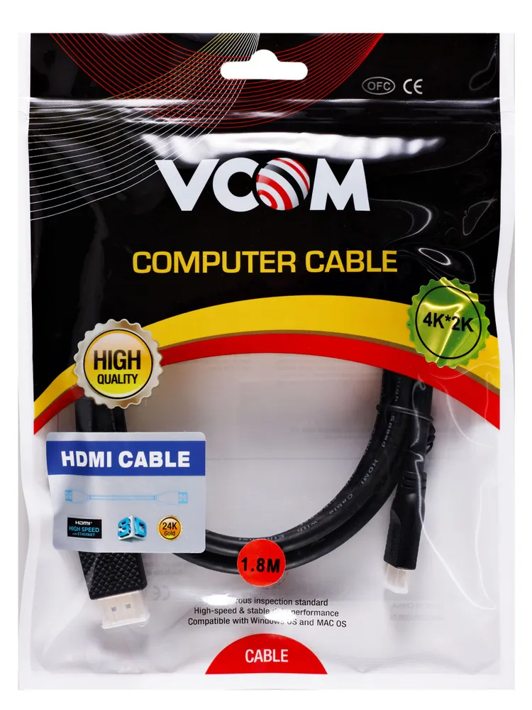 

Кабель-переходник (адаптер) HDMI(19M)-Mini HDMI(19M) v2.0 4K, экранированный, 1.8 м, черный VCOM (CG583-1.8M)