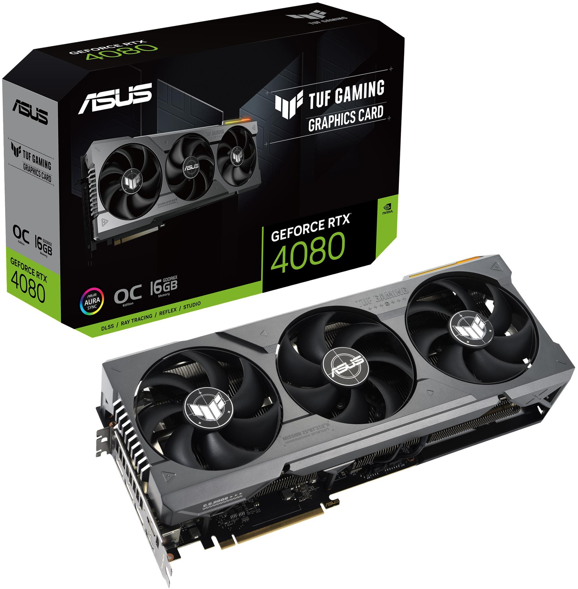 

Видеокарта ASUS NVIDIA GeForce RTX 4080 TUF-RTX4080-O16G-GAMING, 16Gb GDDR6X, 256 бит, PCI-E, 2HDMI, 3DP, Retail (90YV0IB0-M0NA00), TUF-RTX4080-O16G-GAMING