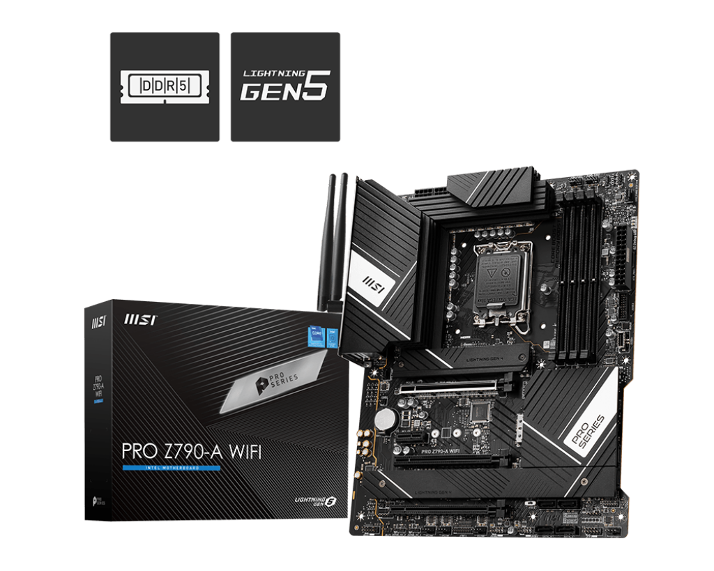 

Материнская плата MSI PRO Z790-A WIFI, Socket1700, Intel Z790, 4xDDR5 DIMM, 3PCI-Ex16, 6SATA3, 7.1-ch, 2.5GLAN, 7 USB 3.2, 2 USB Type-C, HDMI, DP, ATX, Retail, PRO Z790-A WIFI