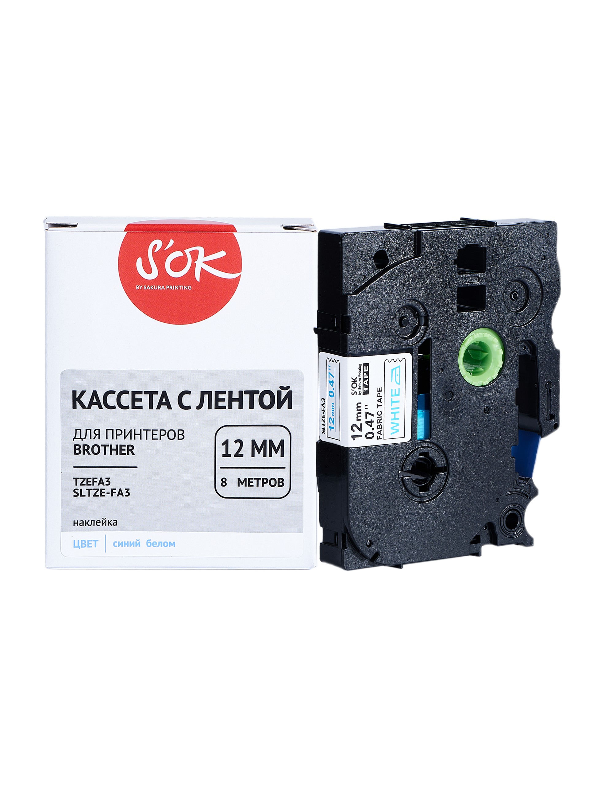 

Кассета с лентой SAKURA TZEFA3, 1.2 см x 8 м, синий на белом, совместимая (SLTZEFA3), TZEFA3