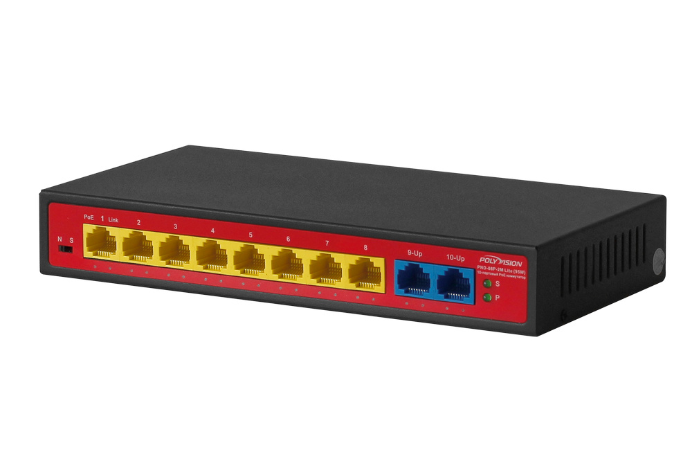 

Коммутатор Polyvision PND-08P-2M Lite, кол-во портов: 8x100 Мбит/с, кол-во SFP/uplink: RJ-45 2x100 Мбит/с, PoE: 8x30Вт (макс. 95Вт) (PND-08P-2M Lite), PND-08P-2M Lite