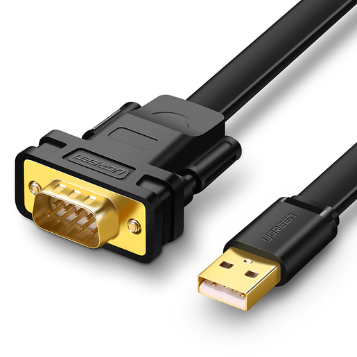 

Кабель-переходник (адаптер) USB 2.0(Am)-COM(9m), плоский, экранированный, 2 м, черный, UGREEN CR107 (20218), CR107