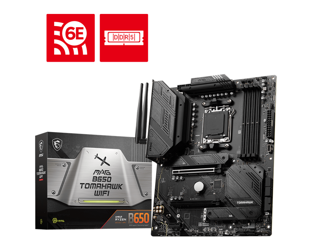 Материнская плата MSI MAG B650 TOMAHAWK WIFI, AM5, AMD B650, 4xDDR5 DIMM, 2PCI-Ex16, 6SATA3, 7.1-ch, 2.5GLAN, 9 USB 3.2, 2 USB Type-C, HDMI, DP, ATX, Retail