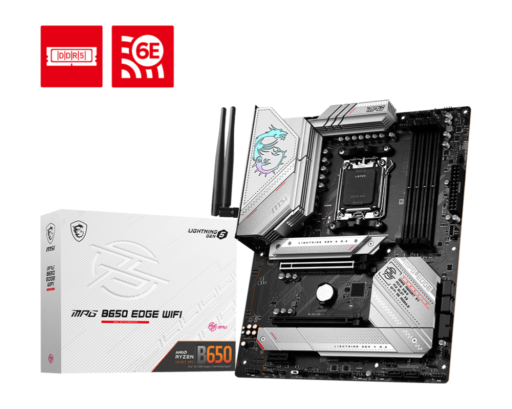 Материнская плата MSI MPG B650 EDGE WIFI, AM5, AMD B650, 4xDDR5 DIMM, PCI-Ex16, 6SATA3, 7.1-ch, 2.5GLAN, 9 USB 3.2, 2 USB Type-C, HDMI, DP, ATX, Retail