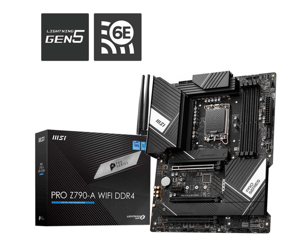 

Материнская плата MSI PRO Z790-A WIFI DDR4, Socket1700, Intel Z790, 4xDDR4, 3PCI-Ex16, 6SATA3, 7.1-ch, 2.5GLAN, 7 USB 3.2, 2 USB Type-C, HDMI, DP, ATX, Retail, PRO Z790-A WIFI DDR4