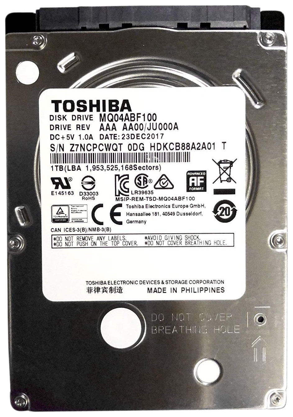 

Жесткий диск (HDD) Toshiba 1Tb Mobile, 2.5", 5400rpm, 128Mb, SATA3 (MQ04ABF100)