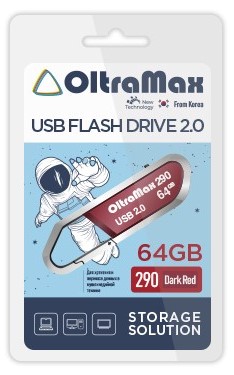 

Флешка 64Gb USB 2.0 OltraMax 290, темно-красный (OM-64GB-290-Dark Red)