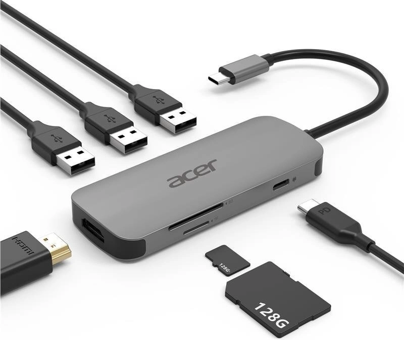 Док-станция ACER MINI 7IN1, HDMI, 3 х USB 3.2 Gen 1, DisplayPort и SD/TF, серый (HP.DSCAB.008)