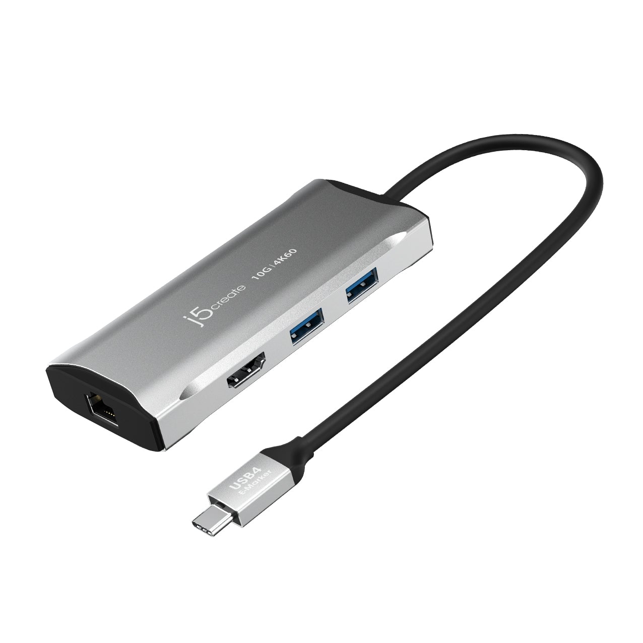 Док-станция j5create 4K60 Elite USB-C 10Gbps Travel Dock, USB-C, 2xUSB Type-A, 4K HDMI и RJ-45, серый (JCD392)