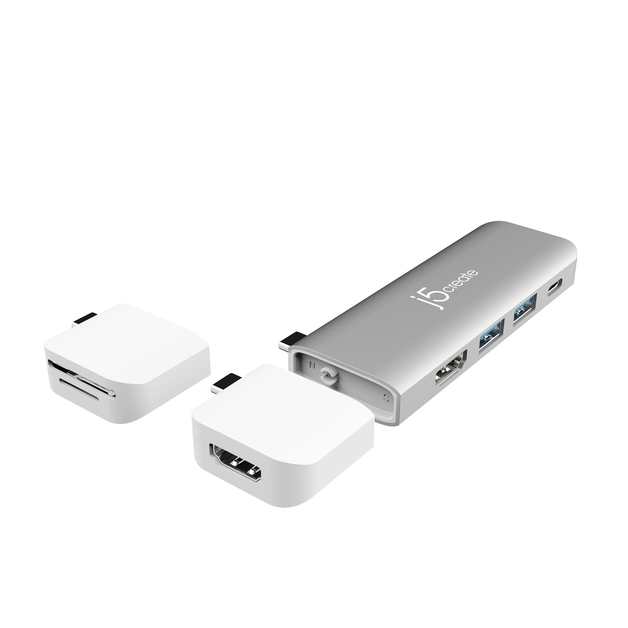 Модульная док-станция j5create ULTRADRIVE Kit USB-C для Apple MacBook, MacBook Air, MacBook Pro, USB-C™ Power Delivery 3.0, USB-C™ 3.1 Gen 1, x2 USB™ 3.1 Gen 1 Type-A, 4K HDMI, Magnetic Kits (USB-C™ to 4K HDMI™ & USB-C™ to SD™ & microSD™ 3.0), серебристый/белый (JCD387)