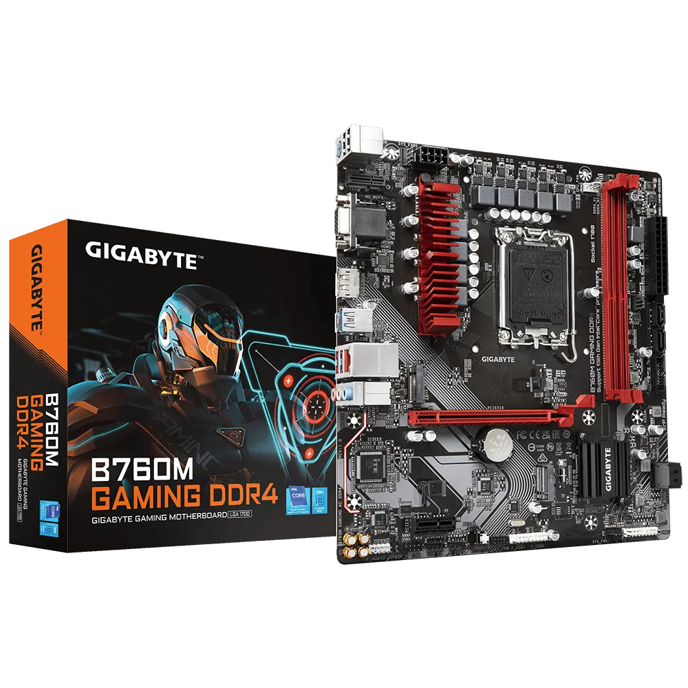 

Материнская плата GIGABYTE B760M GAMING DDR4, Socket1700, Intel B760, 2xDDR4, PCI-Ex16, 4SATA3, 7.1-ch, 2.5GLAN, 5 USB 3.2, 1 USB Type-C, VGA, HDMI, DP, mATX, Retail, B760M GAMING DDR4