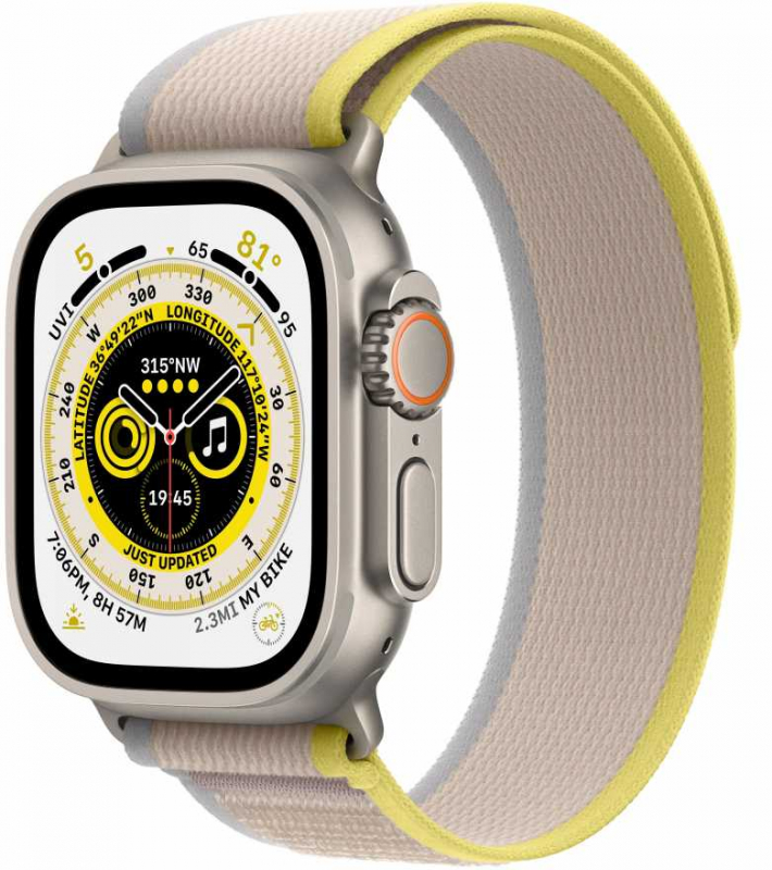 

Смарт-часы APPLE Watch Ultra 49 mm A2622 M/L OLED, титановый/желто-бежевый Trail Loop (MQF23LL/A), Watch Ultra 49 mm A2622 M/L