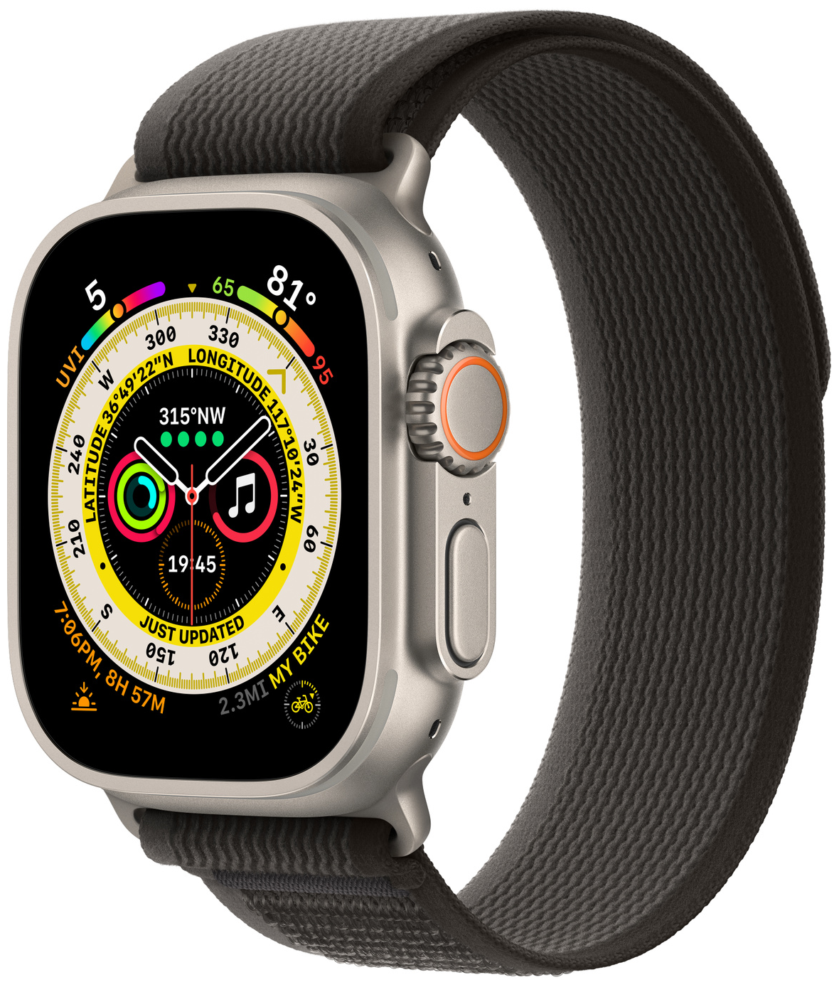 Смарт-часы APPLE Watch Ultra 49 mm A2622 M/L, титановый/черно-серый Trail Loop