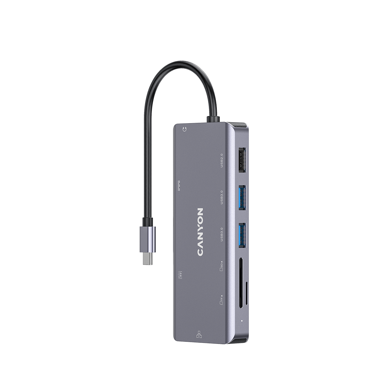 Док-станция Canyon DS-11, USB 2.0, 2xUSB 3.0, USB Type-C, HDMI, RJ-45, SD, microSD, Mini jack, серый (CNS-TDS11)