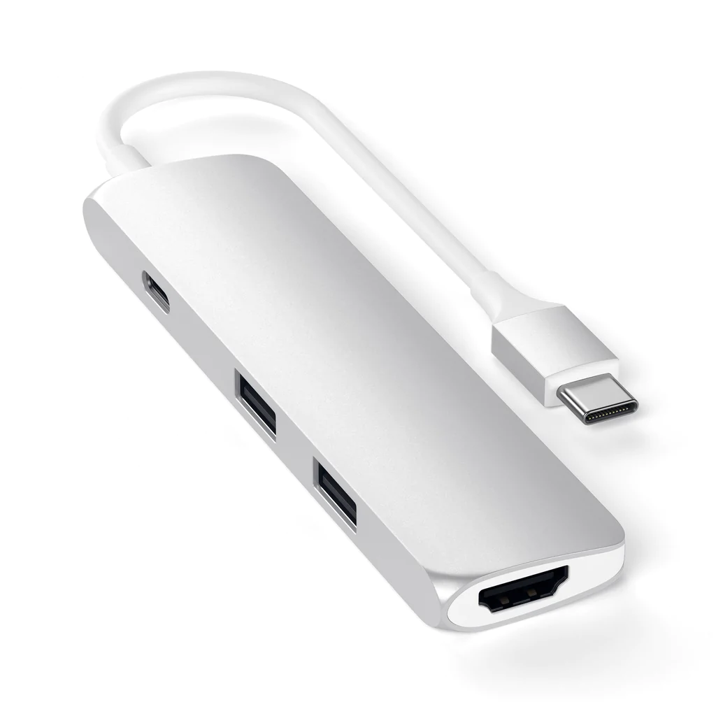 Док-станция Satechi Slim Aluminum Type-C Multi-Port Adapter with Type-C Charging Port для Apple, 2xUSB 3.0, USB Type-C, HDMI, серебристый (ST-CMAS)